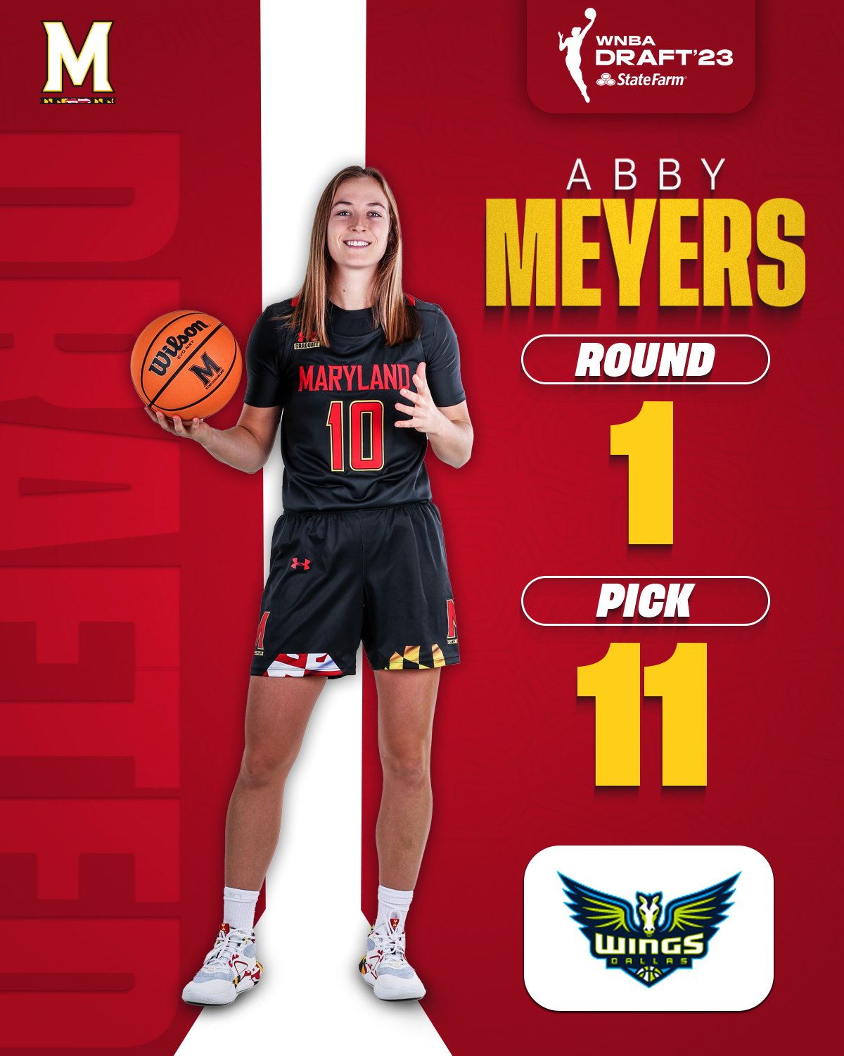 Abby Meyers ➡️ Dallas Wings 🐴 The @terpswbb star is the No. 11 pick in the  2023 #WNBADraft!