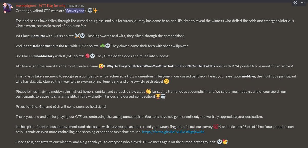 12thOnRockyou's tweet photo. Imagine not coming 2nd place in cursed CTF smh my head @cursedCTF 

#TeamIreland https://t.co/XxpImXtNGk