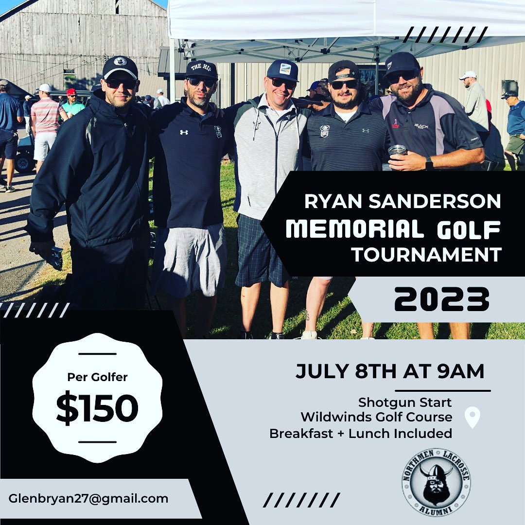 It’s that time of the year to get your foursomes in for the 2023 Ryan Sanderson Memorial Golf tournament on Saturday, July 8th.  Email Glen Bryan to lock in your group! #HornsUp #UpholdTheTradition #RS4