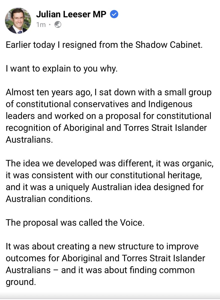 The FB post from  ⁦<a href="/JulianLeeser/">Julian Leeser MP</a>⁩