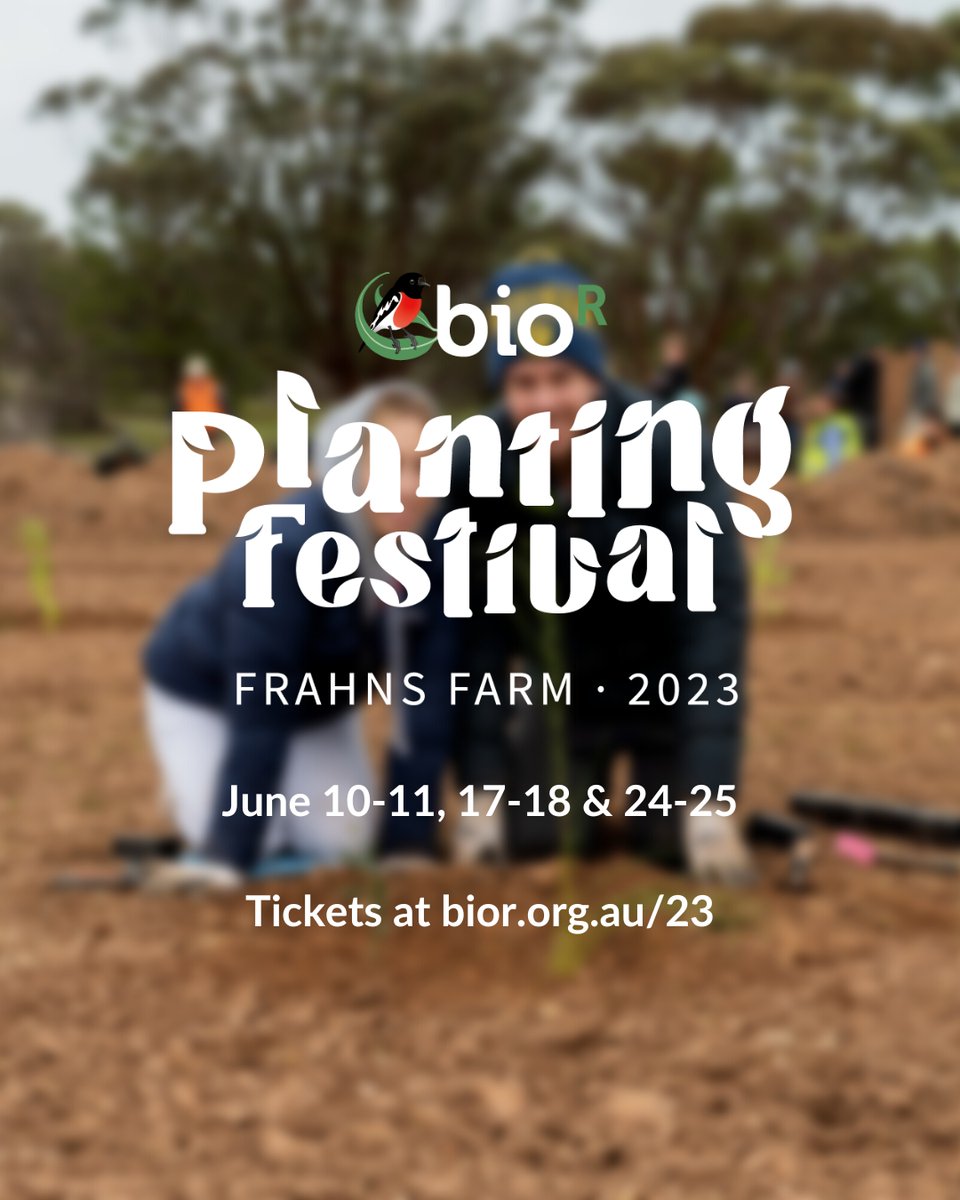 It's back! 🌱

The @bior_aus Planting Festival at Frahns Farm is back again in 2023.

Join us across 3 weekends this June as we plant 40,000 trees across an area the size of 12 Adelaide Ovals! 🤩

Tickets &amp; more information: bior.org.au/23

#biodiversity #treeplanting