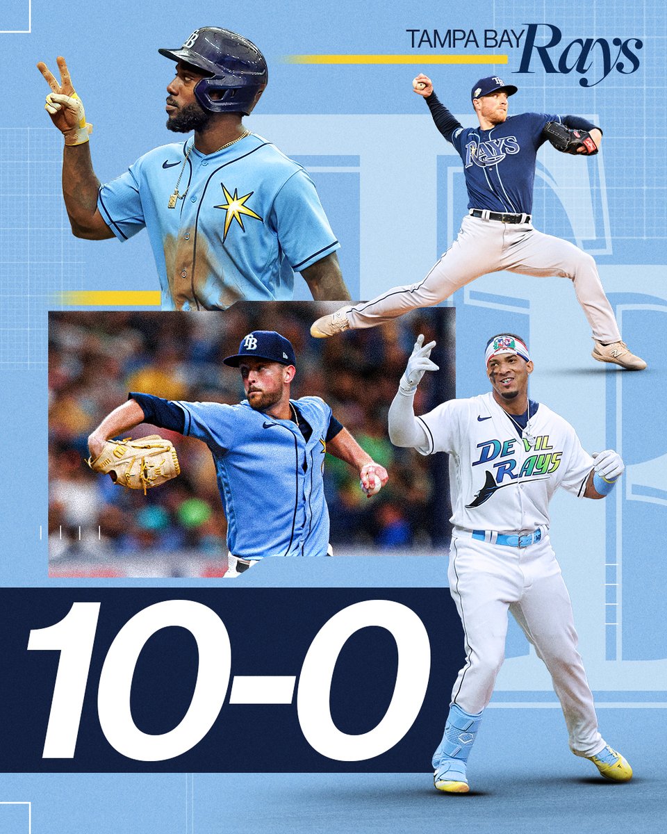 MLB's tweet image. A 10-game winning streak to start the season for @RaysBaseball!