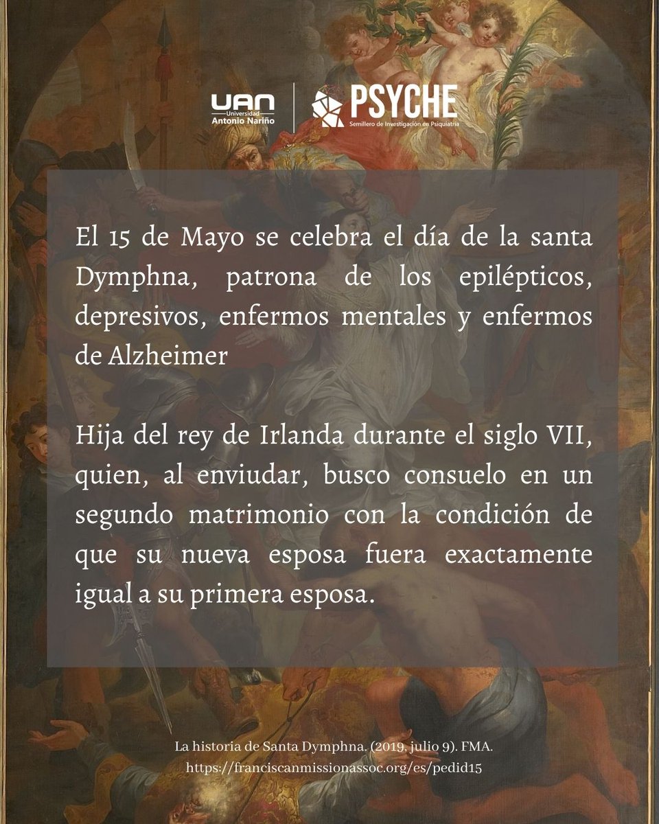 PsycheUAN's tweet photo. A propósito de semana santa, los invitamos a conocer la historia de Dymphna, la santa de los enfermos mentales.

Somos #NumberUAN Somos #Psyche #PhycheUAN 👩‍⚕️👨‍⚕️ https://t.co/LopaTK6PZR