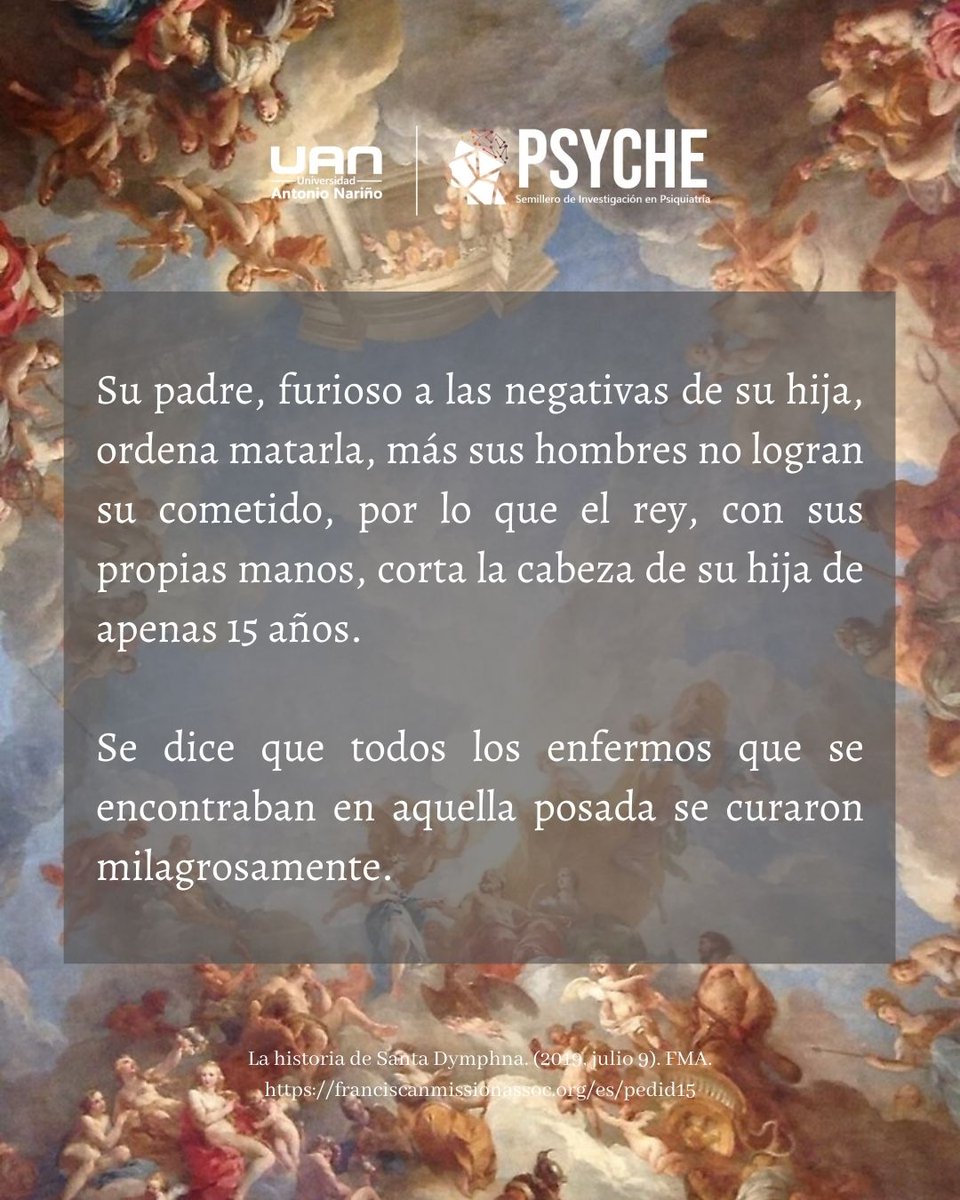PsycheUAN's tweet photo. A propósito de semana santa, los invitamos a conocer la historia de Dymphna, la santa de los enfermos mentales.

Somos #NumberUAN Somos #Psyche #PhycheUAN 👩‍⚕️👨‍⚕️ https://t.co/LopaTK6PZR
