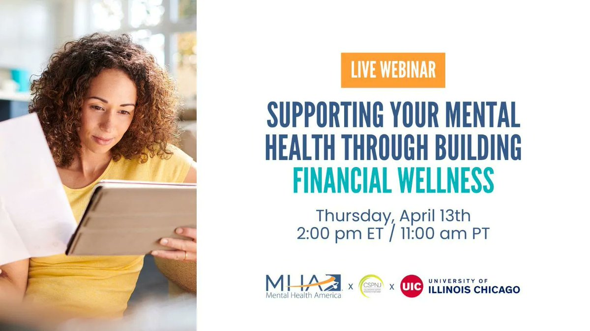 KittOMalley's tweet photo. Supporting your mental health through building financial wellness
@MentalHealthAm Webinar
Thursday, April 13th
11 am PT / 2 pm ET
https://t.co/N0FC7ps1I6

#MHAwebinar #peersupport #financialliteracy #mentalhealth #substanceuseissues https://t.co/P6tbuP4l6e