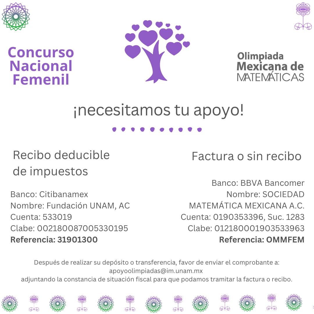 CDMXOMM's tweet photo. Para organizar el Concurso Nacional Femenil de la Olimpiada Mexicana Matemáticas nos hacen falta 650 mil pesos. 

Tu apoyo es súper importante para lograr inspirar e impulsar a niñas y jóvenes mexicanas en las matemáticas

#SomosOlímpicas #MathLikeAGirl #ImpulsandoMexicanas https://t.co/qElNifffn8