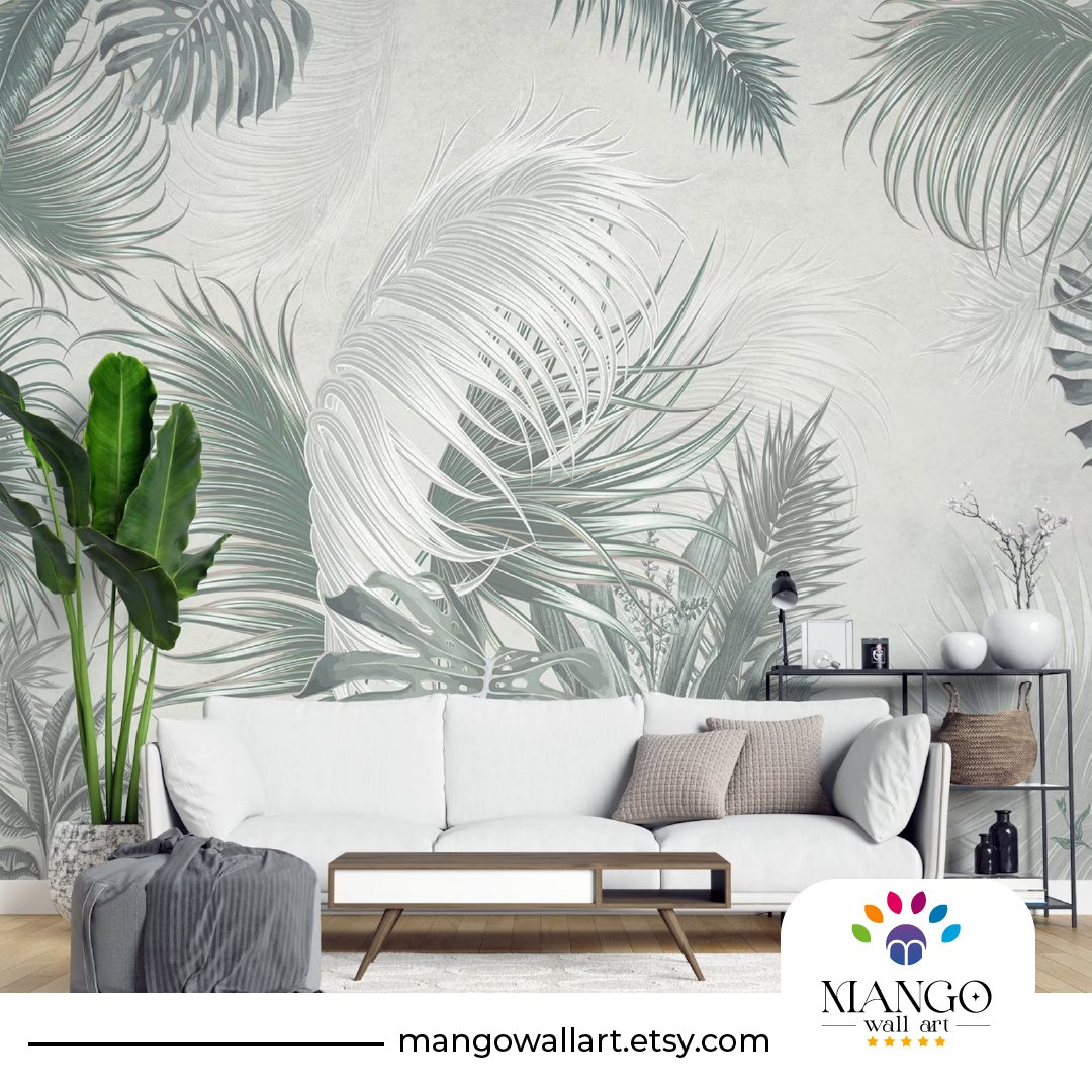 Make a bold statement with our stunning tropical palm leaves art wallpaper! Perfect for adding a touch of exotic elegance to any room. #tropicaldecor #palmleaveswallpaper #EXOTICWALLPAPER