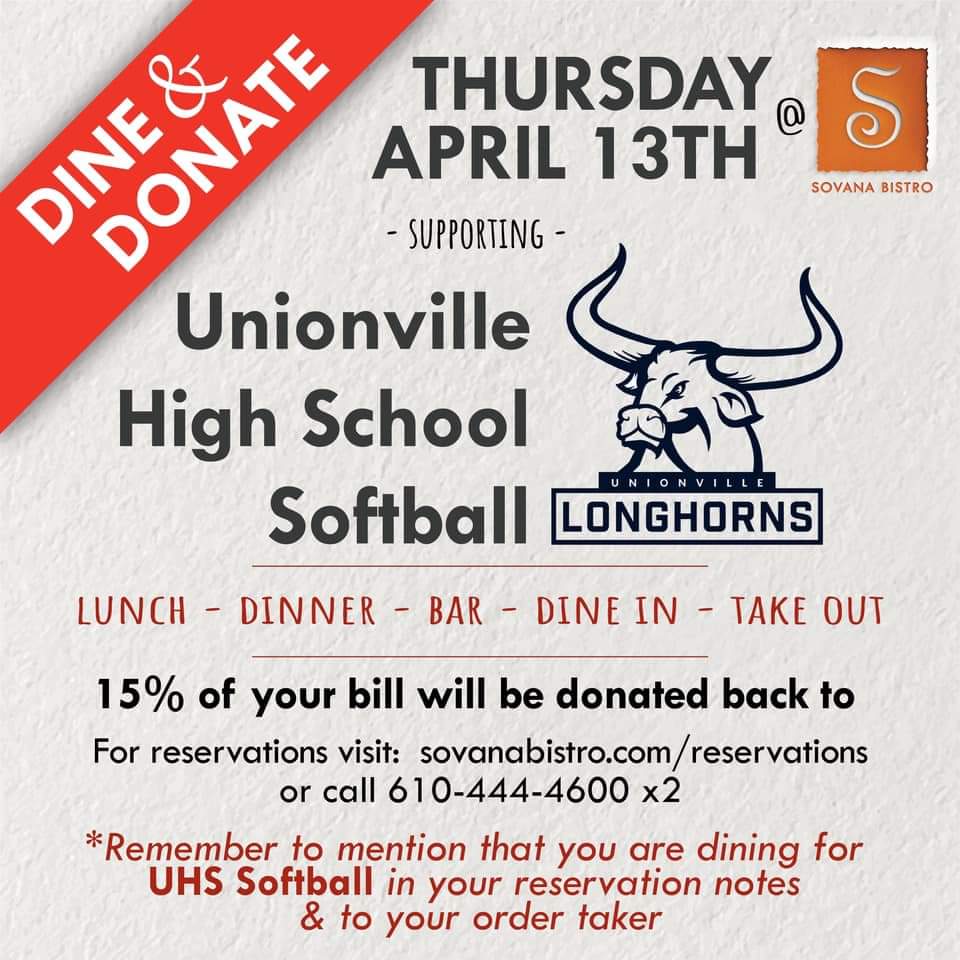 Come support the UHS Softball team by enjoying a delicious dinner at Sovana Bistro this Thursday April 13th! Details below! See you there! 🥎🔥🤘