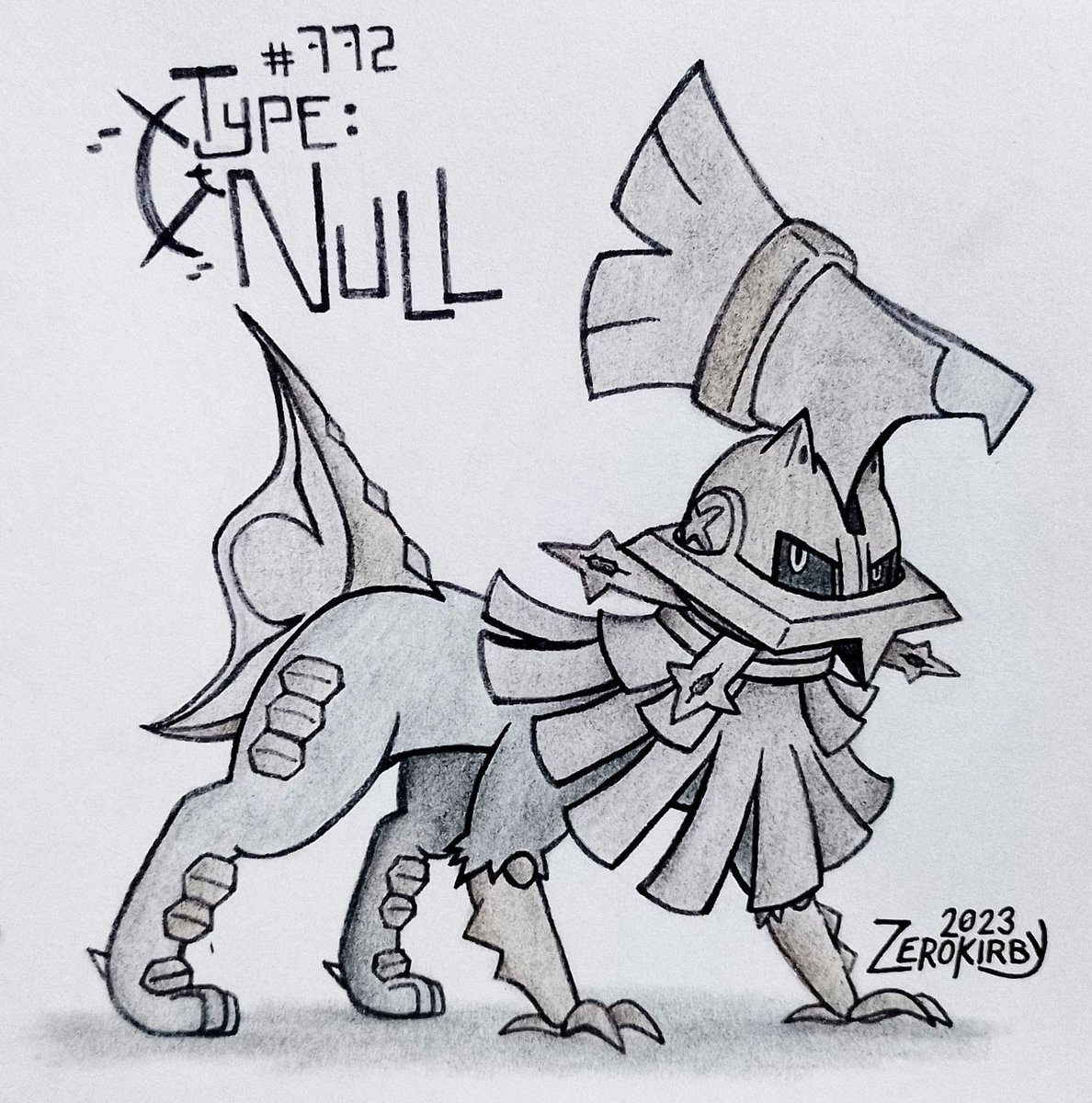 ZeroKirbyArts's tweet photo. Day 827 of the #ZeroDex (Alola)

#772 - Type: Null
[Normal]

A supposedly failed experiment to create a synthetic weapon based on a mighty Pokémon of legends. The mask it wears suppresses its powers.

#pokemon #TypeNull #pokemonart #fanart #pokedexchallenge #traditionalart https://t.co/apjqMjjH4T