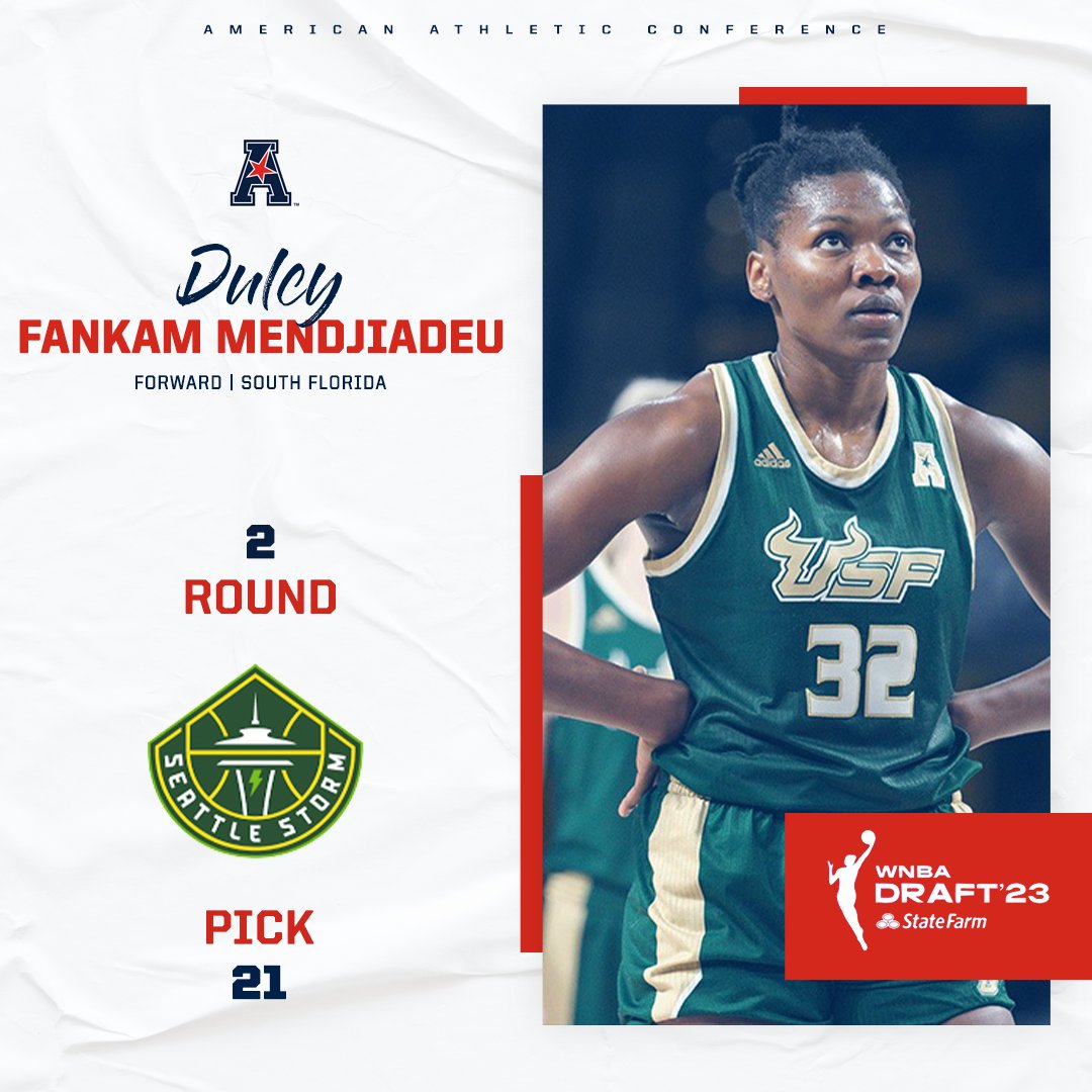 The American (@american_conf) on Twitter photo ππππ πππππ
The <a href="/American_WBB/">American Women's Basketball</a> Players of the Year are going back-to-back!
Dulcy Fankam Mendjiadeu was drafted to the Seattle Storm with the 21st pick in the WNBA Draft!
#AmericanHoops x <a href="/USFWBB/">USF Women's Basketball</a> ππππ πππππ
The <a href="/American_WBB/">American Women's Basketball</a> Players of the Year are going back-to-back!
Dulcy Fankam Mendjiadeu was drafted to the Seattle Storm with the 21st pick in the WNBA Draft!
#AmericanHoops x <a href="/USFWBB/">USF Women's Basketball</a>
