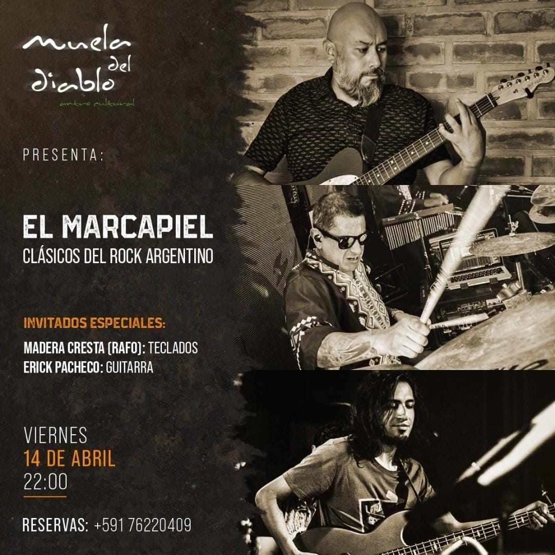 Y el viernes 14, pero esta vez en formato eléctrico, rockeamos con El Marcapiel en <a href="/mueladeldiablo/">muela del diablo</a>