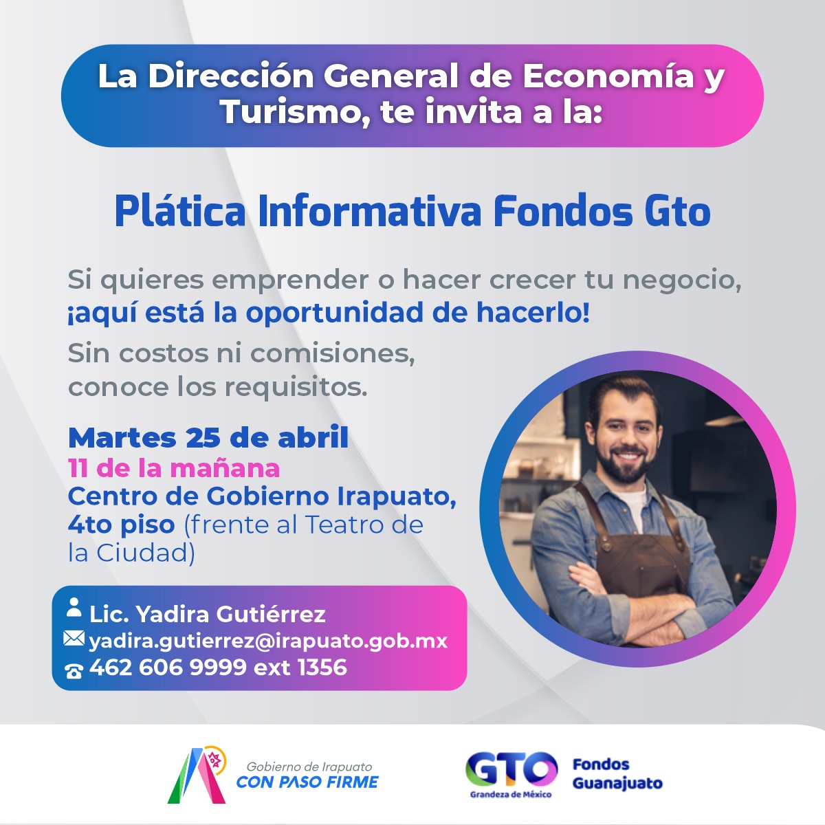 💯Participa en nuestra Plática Informativa Fondos Gto. Donde conocerás la forma más rápida y accesible para la compra de mercancía o equipamiento para tu tienda de abarrotes, papeleria, refaccionaria, taller, etc. 📞¿Quieres más información? Comunícate 462 606 9999 ext 1356.