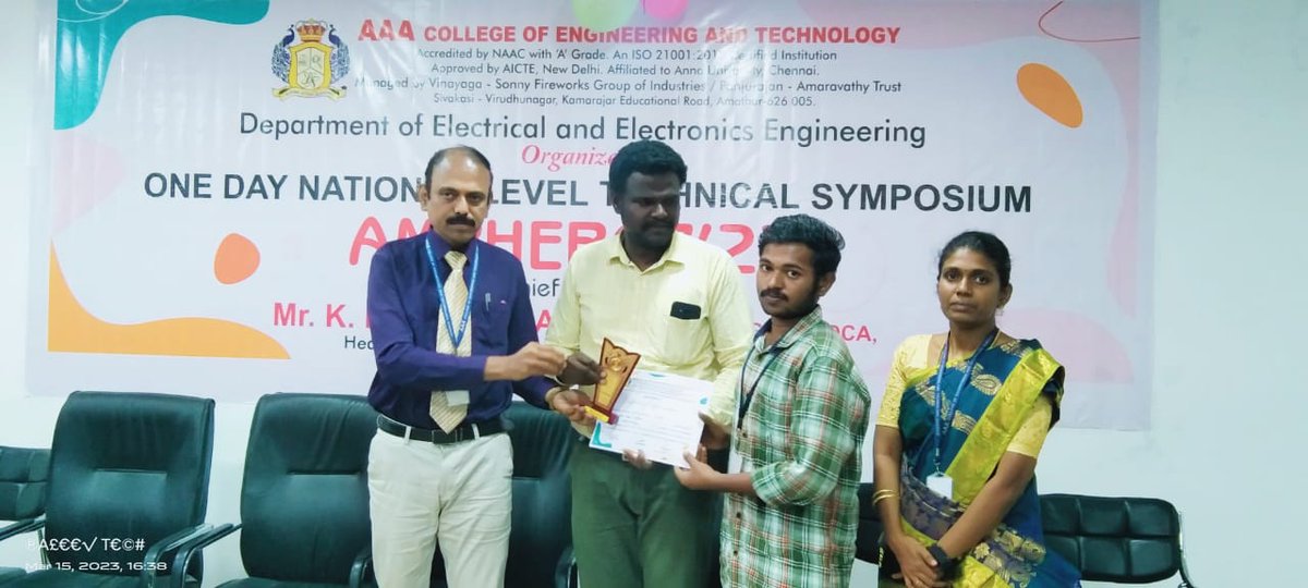 NecScience's tweet photo. Congrats to Mr. Murthu Irulandi, II year EEE who received 1st Prize-Circuit Debugging and 2nd Prize Technical Quiz in "AMPHEROZ-2K23" at AAA College of Engg & Tech. Amathur on 15.03.2023
#ChooseEngineeringChooseNEC
#NIRFRanking
#engineering_at_NEC #EngineeringPlacements https://t.co/It2YAWdWdK