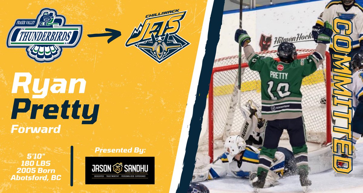 ⚠️ COMMITMENT ALERT ⚠️

On behalf of the Chilliwack Jets, we would like to announce Ryan Pretty’s commitment to play for the Jets this upcoming season!! 🛩

Please welcome Ryan to the Jets! 🏒

#welcometothejets #soaringjetsklife #jetsflyhigh #championshipculture #chilliwackbc