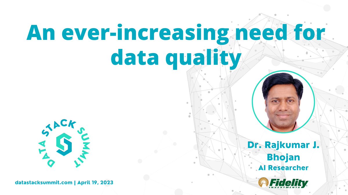 DataStackSummit's tweet image. Have an urgent need for #dataquality? Don't miss Dr. Rajkumar J. Bhojan's session at #datastacksummit 2023. He'll be joining us live on 4/19. Get a free pass to see his talk at datastacksummit.com! #ai #dataengineering #bigdata