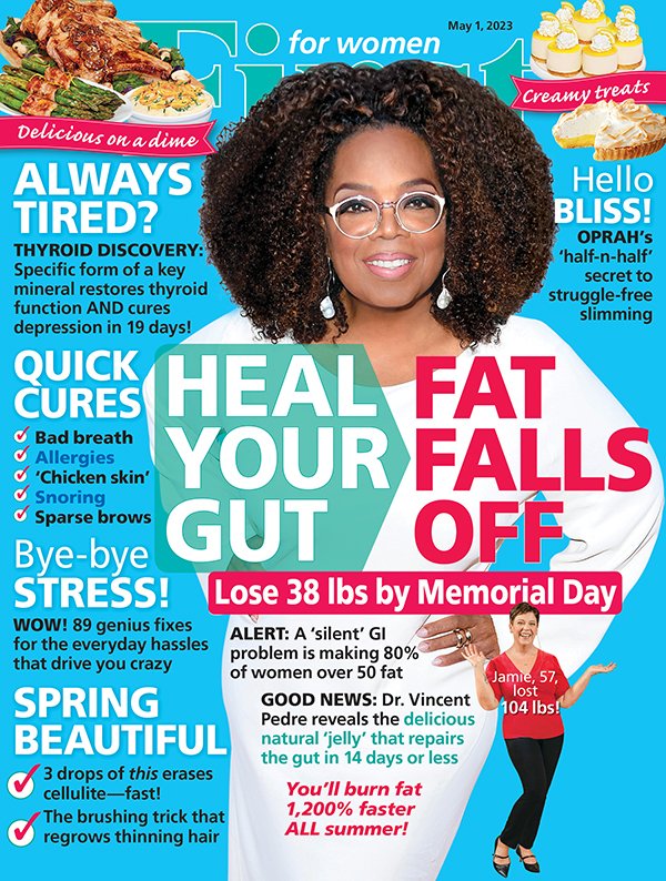 DrPedre's tweet photo. @Oprah and me on the cover of @FIRSTmag. Learn about the gut "jelly" that helps you shed the fat. In newsstands and supermarkets right now! https://t.co/vVIfJ0OHNs