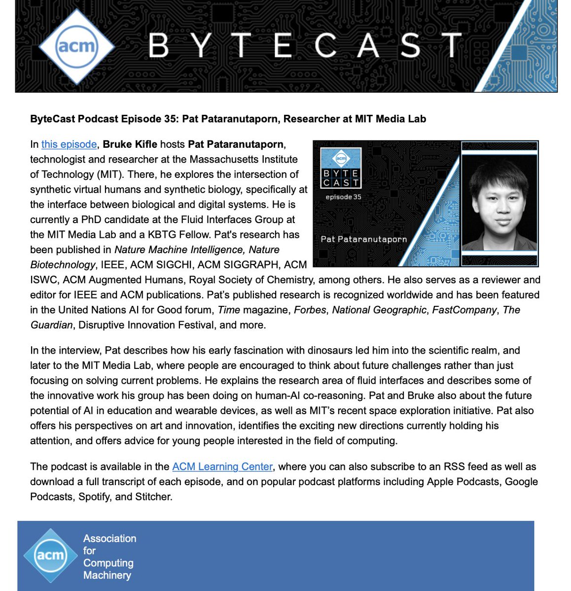 Thank you @acmeducation  (Association for Computing Machinery) for inviting me for the ByteCast Podcast. Thank you Stephen Ibaraki and Bruke Kifle for making this happen: 
learning.acm.org/bytecast/ep35-…
media.mit.edu/posts/acm-byte…

#ACMByteCast @medialab  @FluidInterfaces