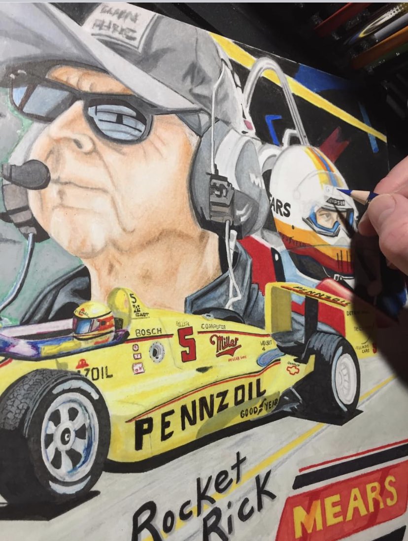 ArtPepon's tweet photo. Reposting this sketch as a bit of motivation to better my skill as I’m about to start on a Helio Castroneves collage- if my ADD let’s me finish that is! 

#rickmears #rocketrick #indycar #indycarart #Indy500 #INDYCAR #ArtistOnTwitter #drawing https://t.co/LwoeJgmZ1z
