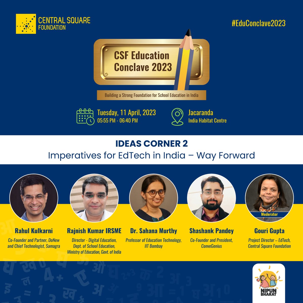 KukrejaSharma's tweet photo. Insights on #EdTech to support Teaching-Learning in discussions with Rajnish Kumar ji (Director, Digital Ed, MoE), Dr Sahana Murthy (@iitbombay), Rahul Kulkarni (Samagra), @Shashank0731  (@ConveGenius), moderated by Gouri Gupta https://t.co/L9cSOpsDaP