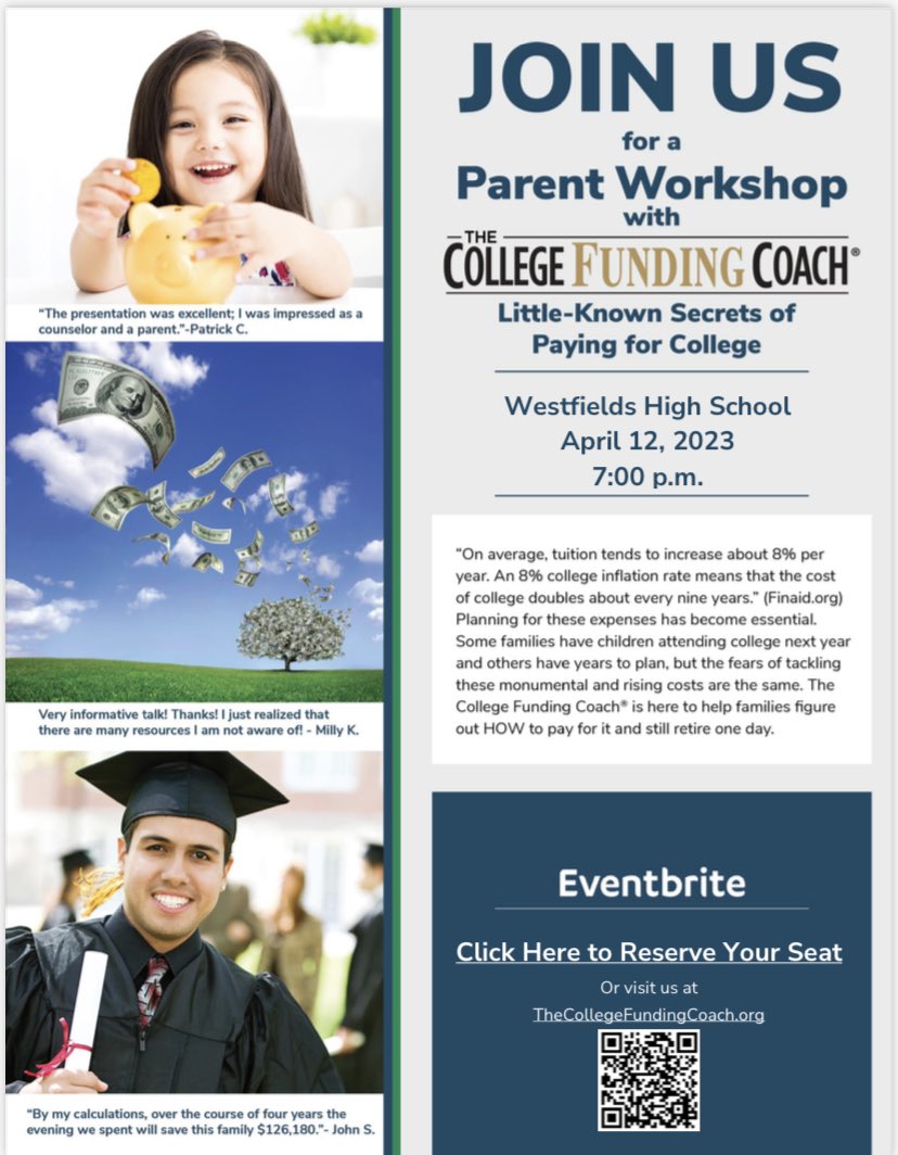 WestfieldPtsa's tweet photo. Need help paying for college? Come to the PTSA meeting in the library of WHS on April 12. Please register in advance. https://t.co/OSSlEnSDQz