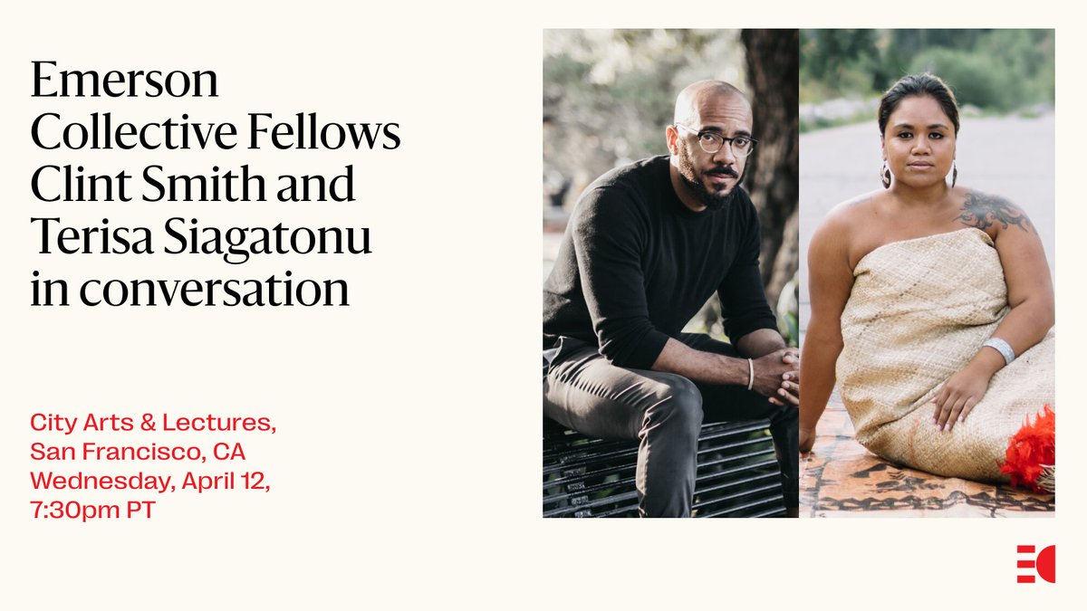 EmCollective's tweet photo. Don’t miss your chance this Wednesday to join writers, poets, and #ECFellows @ClintSmithIII and @TerisaSiagatonu for their live conversation as part of @CityArtsSF’s series “On Art &amp; Politics.” Buy tickets here: https://t.co/X25NkLsWTz https://t.co/qzL9TCU3aY
