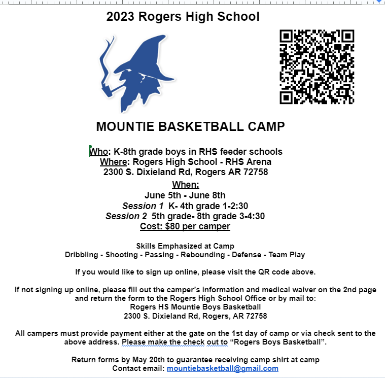 Full camp flyer for anyone interested in the Future Mountie Basketball skills camp this summer.