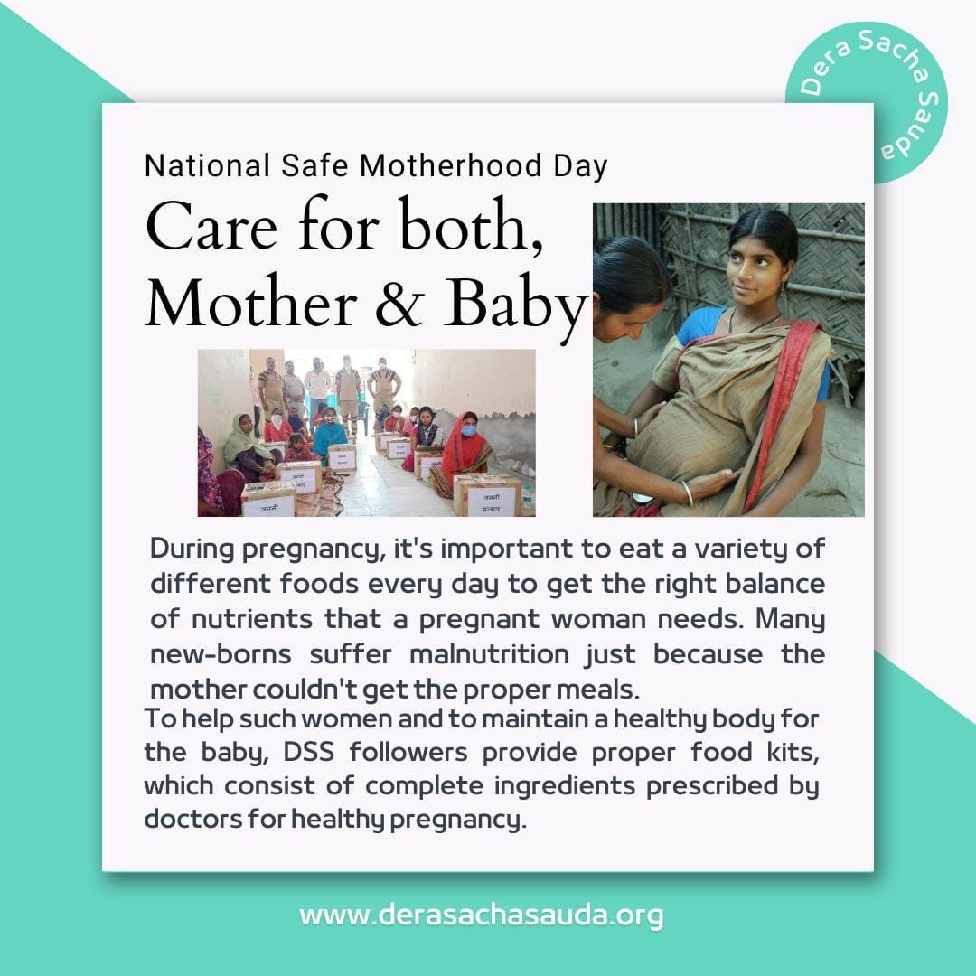 Dera Sacha Sauda followers donating nutritious food kits to financially weak pregnant women to maintain a healthy body of her new born baby because during pregnancy women needs to eat variety of nutritious food every day. 
#NationalSafeMotherhoodDay