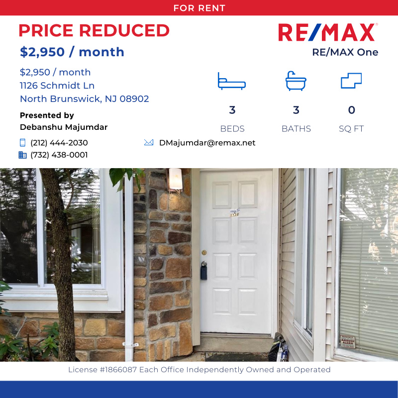 REMAX_ONE's tweet photo. Beautiful 3 Bedroom Townhouse in the heart of North Brunswick.Everything is almost new in this spacious townhouse. Between two major roads,...

Click here for details:
https://t.co/5Q80XdG0VO https://t.co/WaU0uPUdft