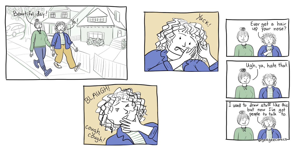 geegeecomics's tweet photo. Went for a walk today. Got a hair up my nose. Made a joke about myself. 
#comics #cartoons #canadiancartoonist #femalecartoonist  #geegeecimics https://t.co/K2HCb8LLR1