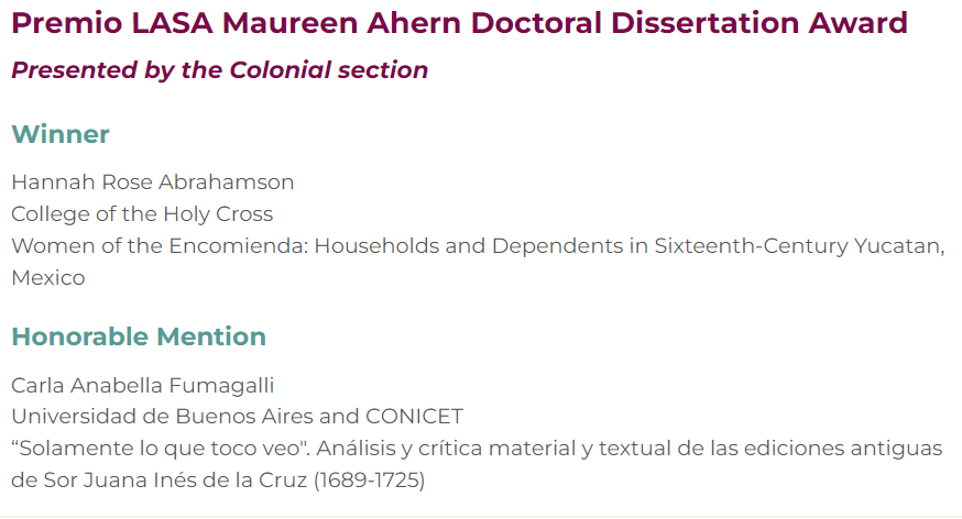 Congratulations to the winners of the Premio LASA Maureen Ahern Doctoral Dissertation Award
Presented by the Colonial section
lasaweb.org/en/2023-sectio…