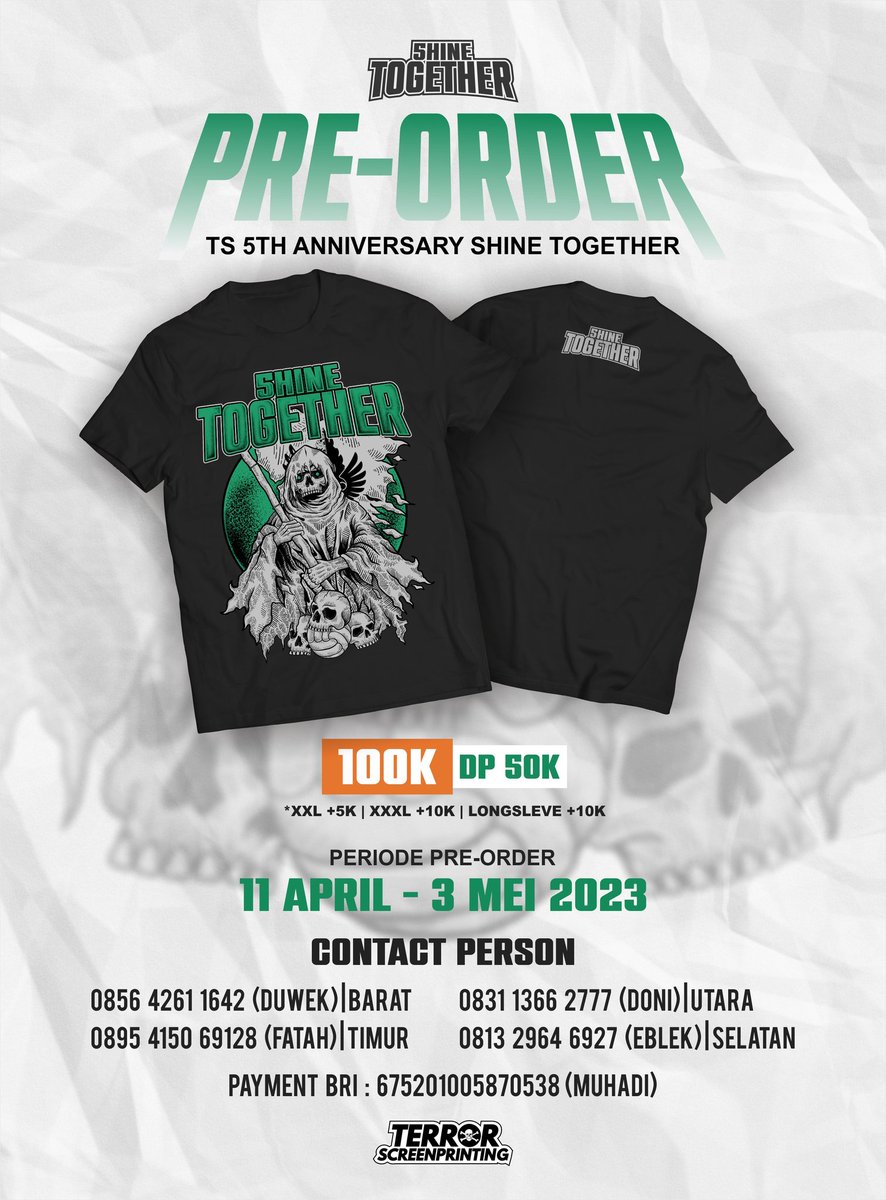 STxPSS's tweet photo. Pre Order Ts Shine Together ke-5
Waktu :
11 April 2023 - 3 Mei 2023

Harga : 
100.000 (down payment 50.000)

Spesifikasi :
Cotton Combed 30s
Sablon Plastisol
Jahit Rantai
Rib Leher Fit (Spandex)

Include :
Free Sticker
Free Poster A3 https://t.co/RpSVm8MRDd