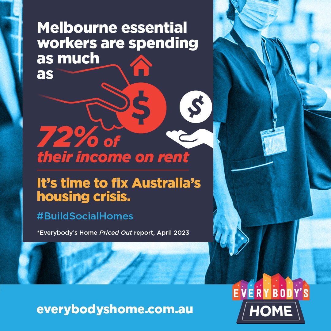 Essential workers are vital to our communities, but rising rents are pushing them out.

A new report from @_EverybodysHome shows workers are in rental stress in every region of Victoria. 

Read more here
ow.ly/Ck5950NFvUz

#BuildSocialHomes #BuildSocialHousing