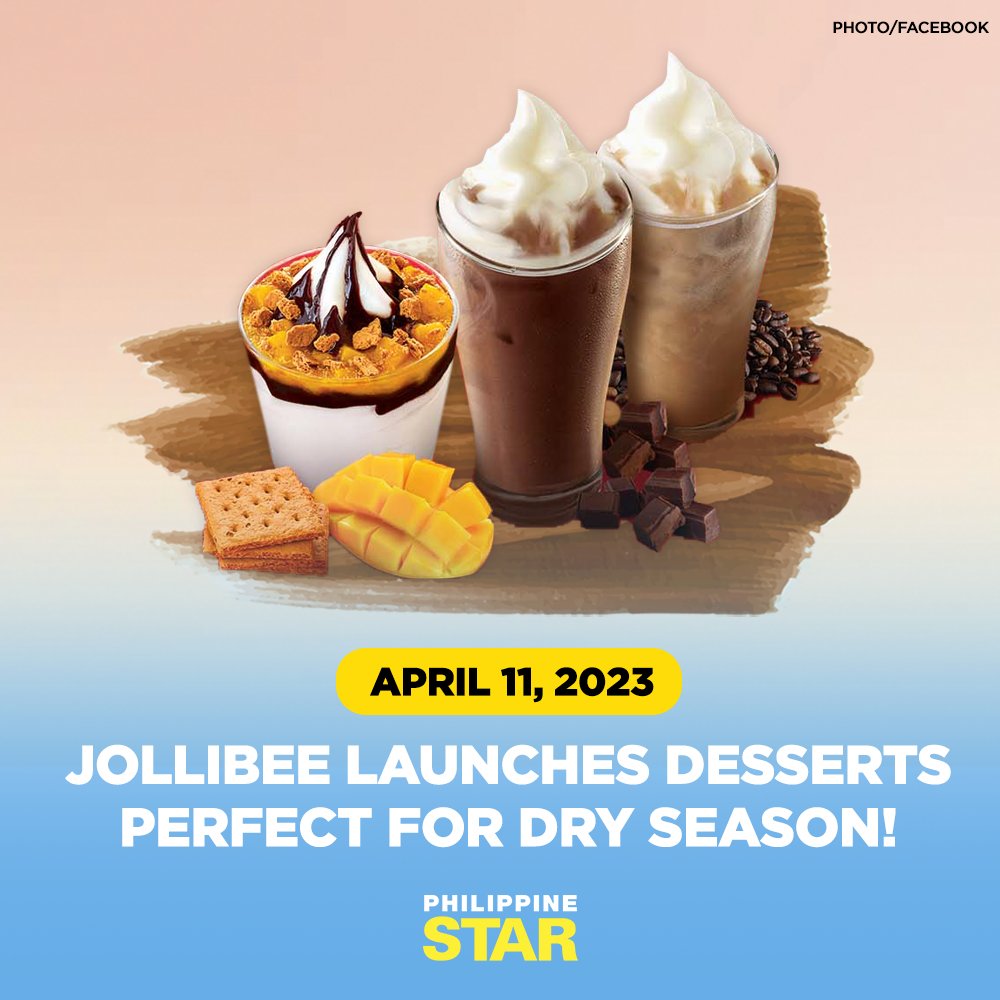 PhilippineStar's tweet photo. ANG INIT! PA-DESSERT KA NAMAN DIYAN 😅🍦

Beat the heat with Jollibee’s newest summer coolers available for a limited time only — Mango Graham Fudge Sundae and Choco and Coffee creamy floats! https://t.co/iCGzZzSXqV