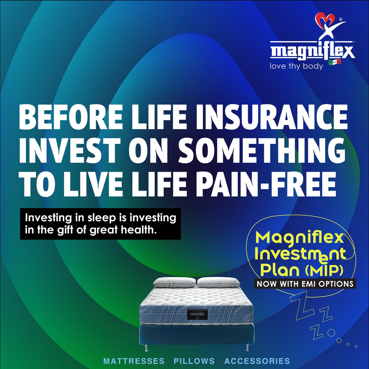 Live life pain-free with Magniflex Investment Plan (MIP). 
Take the first step towards a healthy life today and choose Magniflex India. 
Invest in yourself, invest in your health, and reap the benefits for years to come.

#mip #magniflex #investment #mattress #luxuriousmattress