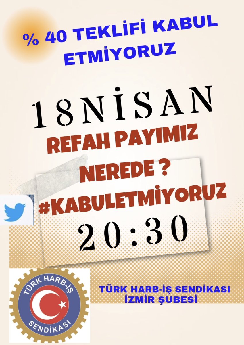 Türk Harb-iş Sendikası İzmir Şubesi (@harbisizmir) on Twitter photo Kamu İşçileri için yapılan %40 oranındaki teklifin, Türk-İş ve Hak-İş in yapmış olduğu 2023-2024 Yılı Kamu Kesimi Toplu iş Sözleşmeleri ortak tektifinin çok altındadır. Bu nedenle kabul edilebilir bir tarafı bulunmamaktadır…
MÜCADELEYE DEVAM!!
#Kabuletmiyoruz
<a href="/vedatbilgn/">Vedat Bilgin</a> Kamu İşçileri için yapılan %40 oranındaki teklifin, Türk-İş ve Hak-İş in yapmış olduğu 2023-2024 Yılı Kamu Kesimi Toplu iş Sözleşmeleri ortak tektifinin çok altındadır. Bu nedenle kabul edilebilir bir tarafı bulunmamaktadır…
MÜCADELEYE DEVAM!!
#Kabuletmiyoruz
<a href="/vedatbilgn/">Vedat Bilgin</a>