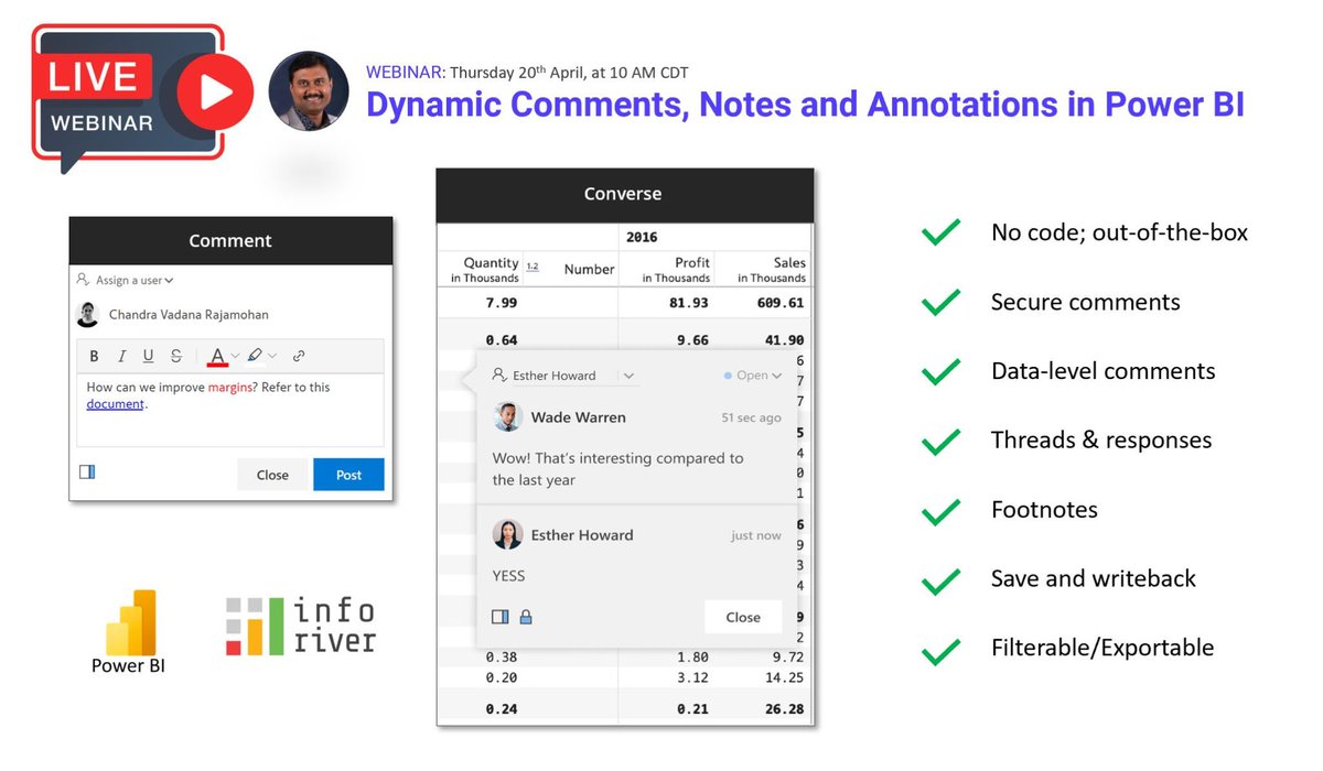 GopalBI's tweet image. Excited to announce my 🔥webinar + 🔥LIVE DEMO this Thu, where I'll deep-dive into dynamic #notes, #comments, and annotations with #writeback in #PowerBI.
👉Register here lnkd.in/dKXkyY64

Title: Dynamic Comments, Notes, and Annotations in Power BI
Date: Apr 20 (Thu), 10