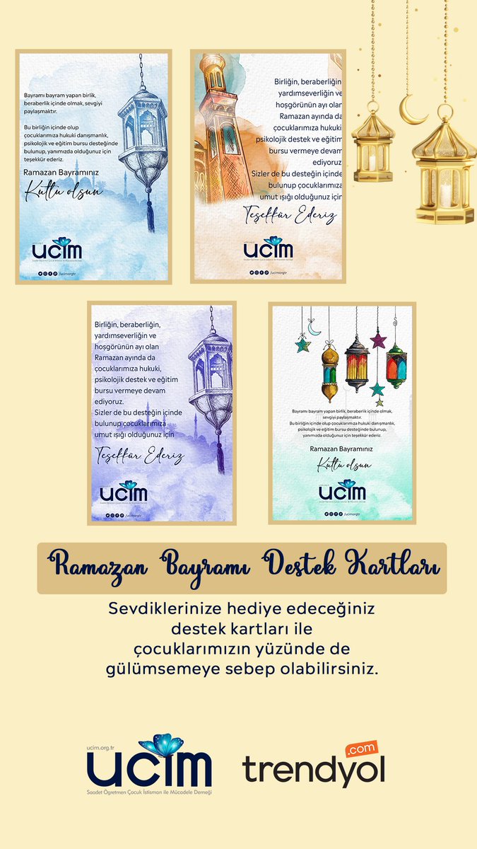 Sevdiklerinize hediye edeceğiniz Ramazan Bayramı Destek Kartları ile çocuklarımızın yüzünde de gülümsemeye sebep olabilirsiniz.🦋 Link için👇

ty.gl/01sy78qzz2

<a href="/SaadetOzkanEfe/">Saadet Özkan</a> <a href="/yucelceylancom/">Yücel Ceylan</a>