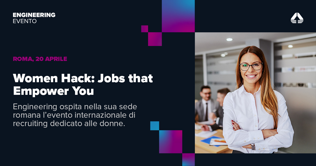 Sei una giovane neolaureata o professionista e desideri dare una svolta alla tua carriera? 

Il 20 aprile vieni a scoprire <a href="/womenhack/">WomenHack</a> , l'evento internazionale di recruiting dedicato alle donne che ospiteremo nella sede Engineering di Roma EUR. 

➡️ eng.it/whats-on/event…