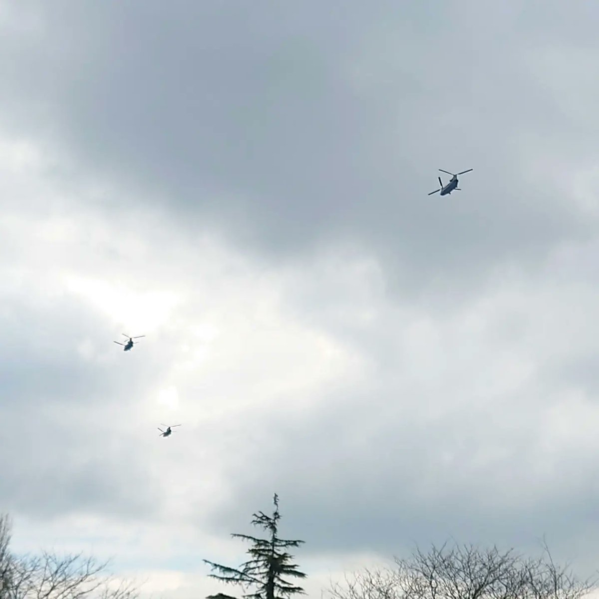 SkyeCrockford's tweet photo. Thanks to the @usairforce for the display of 6 Chinooks flying over our house today!!! #easy29 #easy30 #potus https://t.co/VOR4l4sCXd