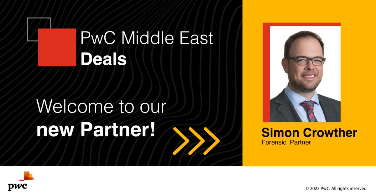 #PwCProud to welcome Simon Crowther, Deals Partner, who has joined our Forensics practice with over 25 years of experience and a unique background spanning law enforcement, legal practice, accounting, and senior government leadership roles.   

 Welcome Simon!

<a href="/PwC_Middle_East/">PwC Middle East</a>