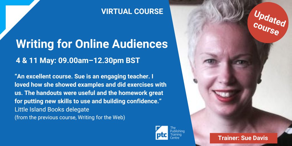 Final call for Writing for Online Audiences, starting 4 May! People read differently online than in print. Join #digital expert @SueDavis68 and discover the latest theory and best practice to write effective content for your website. Book now 👉: ow.ly/bo6I50NLC9O