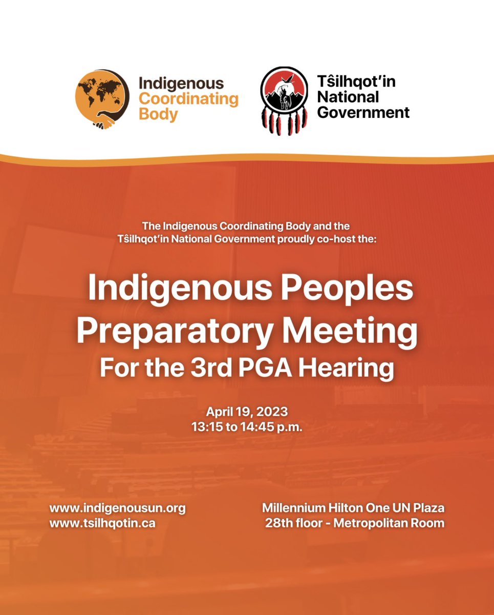 Tŝilhqot'in National Government (@tsilhqotin) on Twitter photo KEY EVENT‼️ <a href="/UN_PGA/">UN GA President</a> hosts talk on new and high-level status for #IndigenousPeoples at <a href="/UN/">United Nations</a>. Want to be prepared? Join @indigenousun & <a href="/tsilhqotin/">Tŝilhqot'in National Government</a> briefing on 🗓️ April 19 at 1:15pm #IPatUN. KEY EVENT‼️ <a href="/UN_PGA/">UN GA President</a> hosts talk on new and high-level status for #IndigenousPeoples at <a href="/UN/">United Nations</a>. Want to be prepared? Join @indigenousun & <a href="/tsilhqotin/">Tŝilhqot'in National Government</a> briefing on 🗓️ April 19 at 1:15pm #IPatUN.