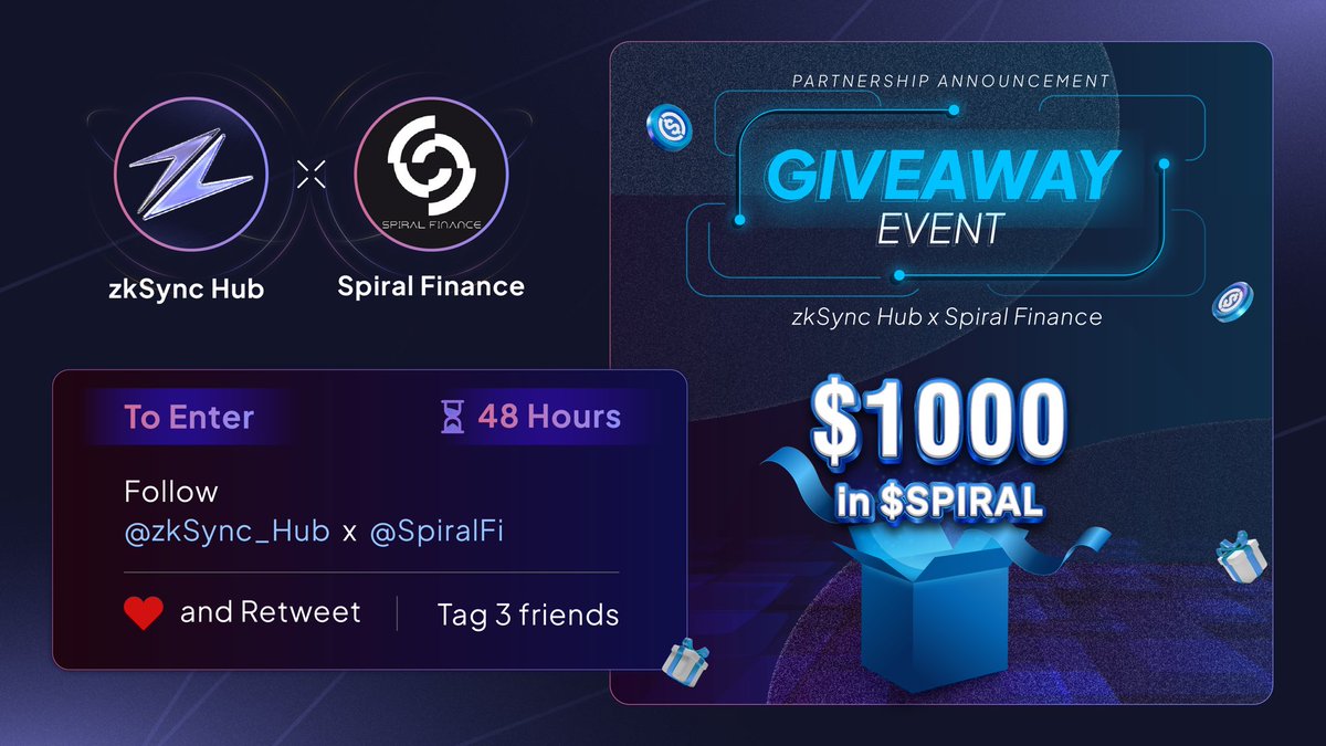 Gaming on Base (@gamingonbase) on Twitter photo 🔉PARTNERSHIP - GIVEAWAY 🤝
🎁 Prize: $1000 in $SPIRAL
✔️ To Enter:
1️⃣ Follow @zkSync_Hub x <a href="/SpiralFi/">Spiral Finance Mixer - ZKSync ERA</a>
2️⃣ ❤️ and Retweet
3️⃣ Tag 3 friends
#zkSync #Era #Layer2 #L2 #Giveaway #Aridrop 🔉PARTNERSHIP - GIVEAWAY 🤝
🎁 Prize: $1000 in $SPIRAL
✔️ To Enter:
1️⃣ Follow @zkSync_Hub x <a href="/SpiralFi/">Spiral Finance Mixer - ZKSync ERA</a>
2️⃣ ❤️ and Retweet
3️⃣ Tag 3 friends
#zkSync #Era #Layer2 #L2 #Giveaway #Aridrop