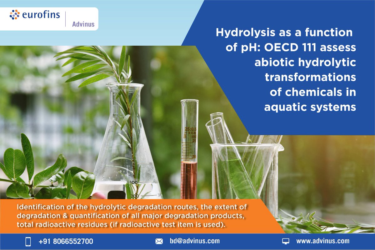 Want to understand and evaluate how your chemical will react in an aqueous environment? Our team has the necessary expertise and experience to perform the Hydrolysis test as per OECD 111. Contact us at bd@advinus.com
#agroscience #hydrolysis #OECD #chemicaltesting