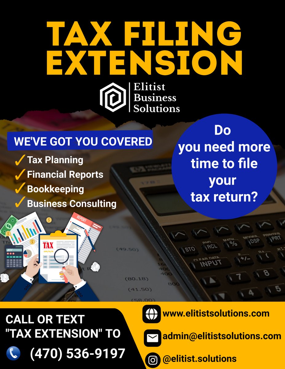 If you need more time to file your tax return, there's good news - you can request a tax extension! 

Call or Text 'TAX EXTENSION' to (470) 536-9197
.
.
.
#TaxExtensions #ExpertAdvice #GetHelp #MinimizeStress #MaximizeRefunds #FinancialPlanning #TaxTips