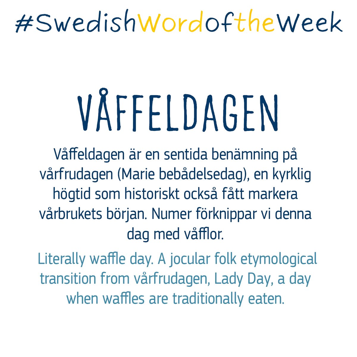 EUInterpreters's tweet photo. 🇸🇪🇪🇺 #Våffeldagen is our next word of the #SwedishWordOfTheWeek series to celebrate @sweden2023eu
Waffle day! 🧇😊
Join us every week to learn a new word in 🇸🇪!
#EU2023SE
@EC_StockholmRep https://t.co/lSwNykZvQb
