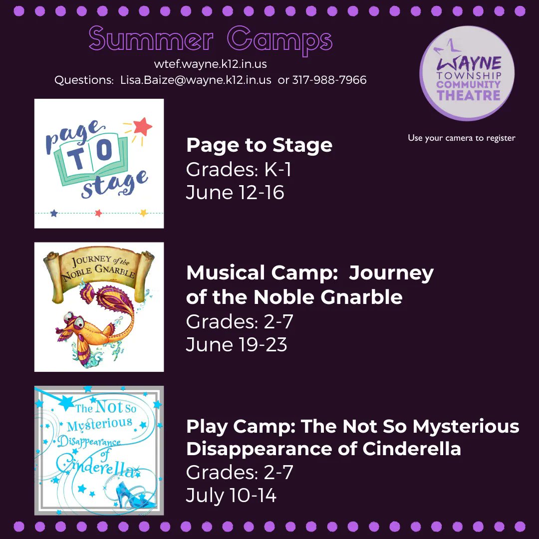 WayneTwpEdFound's tweet photo. Join our Summer Theatre Camp fun! Three camps are available for K-7 grade. Here's more info: https://t.co/ZzT0LRVRIx #wearewayne @WayneTwpSuper @WayneTwpSchools https://t.co/jqDtgCUBaO