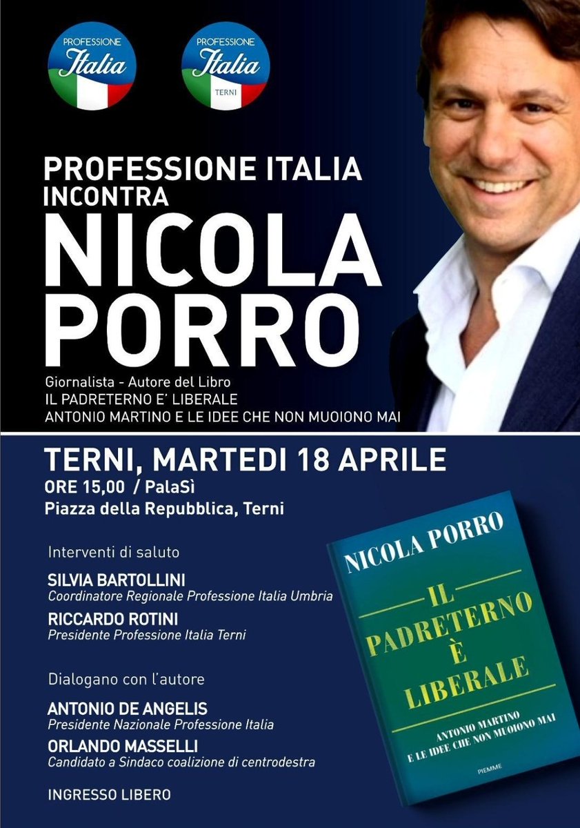 OrlandoMasselli's tweet image. Appuntamento oggi al PalaSì per discutere insieme a @NicolaPorro di progetti e futuro per la città. #terni #eccoci