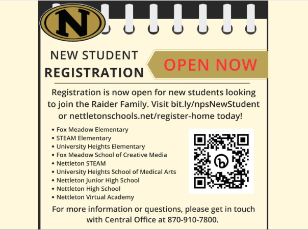 NettletonSTEAMe's tweet photo. New Student Registration is now open for those who want to join the Raider Family! Register today at https://t.co/71buhcvtcm or https://t.co/1enYewX4XE.  #RaiderPride #RPIJ #NVA #FME #STEAMe #UHE #FMSCM #STEAM #UHSMA #NJHS #NHS https://t.co/H40BsKpdZ7