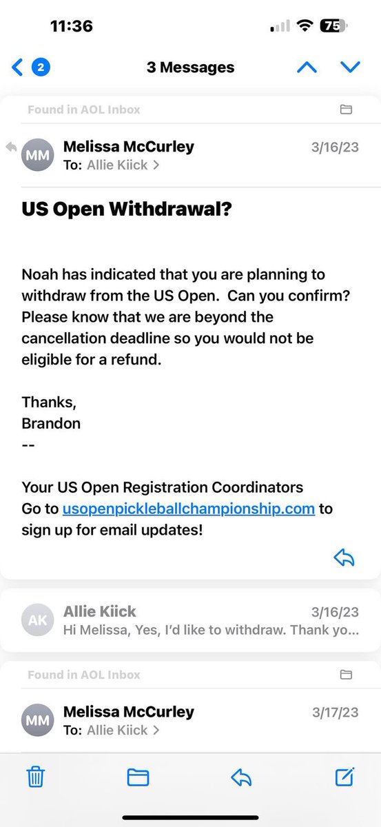 AllieKiick's tweet photo. (1/2) Pickleball was a temporary thing for me until I was able to get back to the 🎾 courts. I withdrew from the us open pickleball event way in advance and they still kept me in the draw. It’s disappointing when people see a forfeit and don’t know the facts. It’s an inaccurate https://t.co/Cm7ZVXq1QY